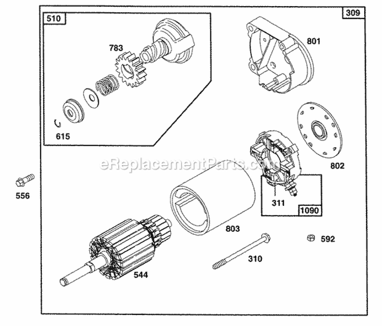 Electric Starter Diagram and Parts List for 402445-1208-03  Briggs and Stratton Engine